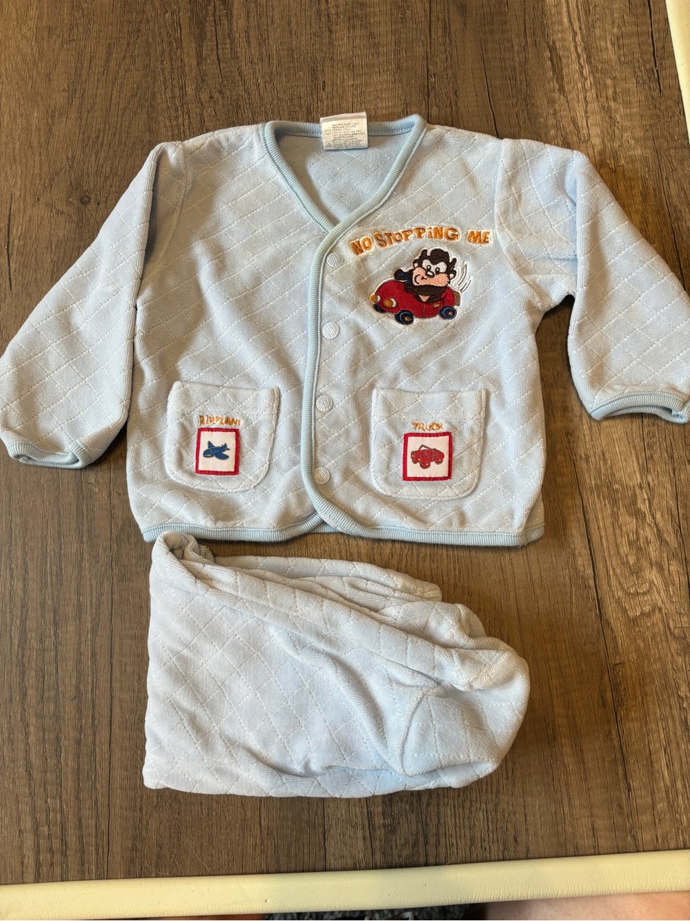 Vintage 2000s Y2K Baby Looney Tunes Taz Car Baby Clothes Outfit Set 6-9M